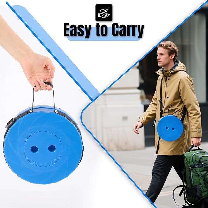 Doseno Collapsible Stool 2 Pack, Portable Telescoping Seat, Light Blue | 2 light blue adjustable stools with twist-lock setup and carry straps for camping, fishing, travel, events, and home