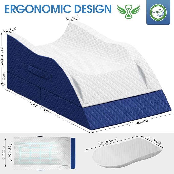 TranquilRelax Leg Pillow, Leg Elevation Pillow with Pad and Memory Foam, Height Adjustable Bolster Pillow for Legs, Leg Pillow Elevation Blood Circulation, for Post-Surgery, Blue