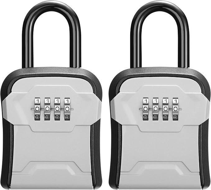Puroma Lock Box, Key Lock Box Wall Mount & Portable Combination Lockbox with Resettable Code, Security Lockbox for Outside House Keys, Apartment Realtors Spare Keys Storage (2 Packs, Gray)