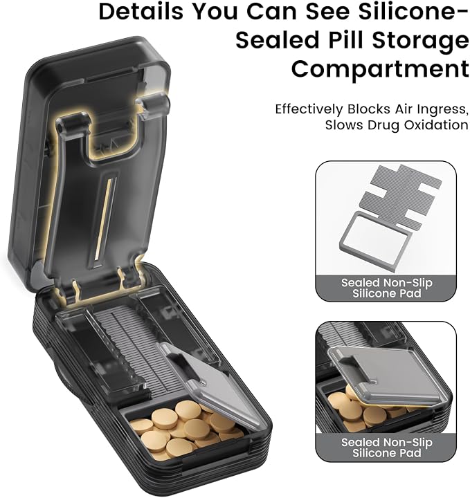 Pill Cutter - 1/2 Pill Splitter for Small Tiny Large Pills with Sealed Storage for Cutting Tablets Vitamins Medication, Portable Travel-Size for Seniors Pets (Grey)