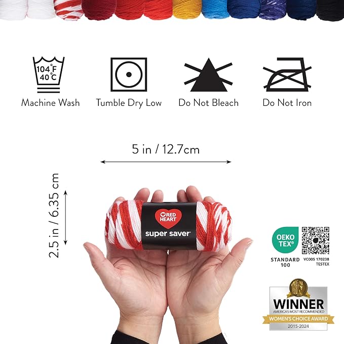 Red Heart Super Saver Yarn Super Craft Kit America, with 12 Pack of 50g/1.7 oz. 4 Medium Worsted Yarn for Knitting & Crocheting, 12 Colors, Perfect for Chunky Sweaters, Blankets, Amigurumi