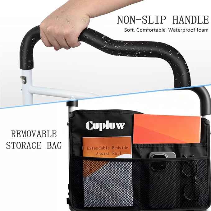 Cupluw Bed Rails for Elderly Adults Safety, Upgraded Extra Wide 16'', 16 CFR Part 1270 Approved Adjustable Bed Cane, Bed Assist Rail Load 350lb, Ergonomic Non-Slip Handle for King/Queen/Full/Twin Bed