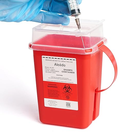 Alcedo Sharps Container for Home Use 1 Quart (1-Pack), Biohazard Needle and Syringe Disposal, Small Portable Container for Travel and Professional Use
