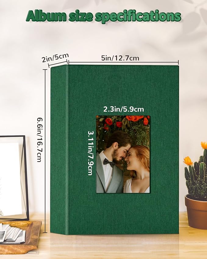 Artfeel Photo Album 4x6 with 100 Pockets,Slip-in Picture Albums,Linen Cover Memory Book with Front Window,White Page Vertical Photo Book for Wedding,Family,Anniversare,Baby,Vacation