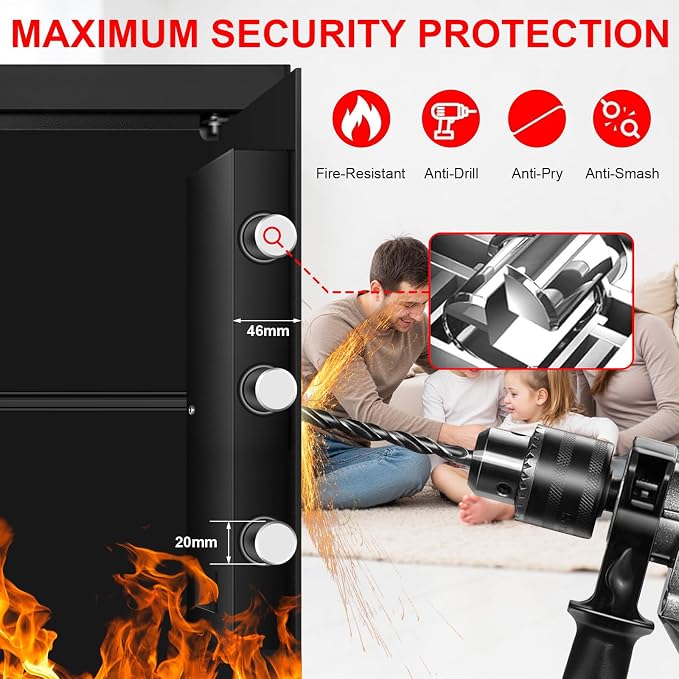 5.2 Cub Large Home Safes Fireproof Waterproof, Anti-theft Fire Safe with Programmable Keypad, Spare Keys and 3 Removable Shelves, Digital Home Security Safe Box for Home Document Money Valuables