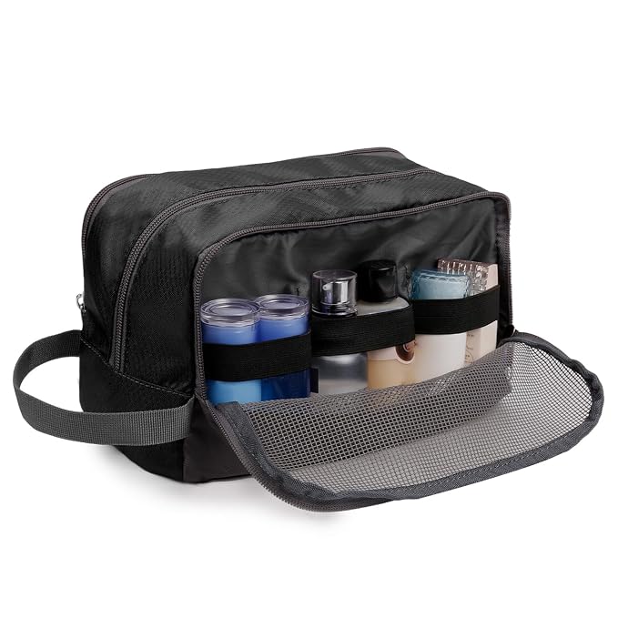 WANDF Travel Toiletry Bag for Men, Small Dopp Kit for Toiletries | Water-Resistant Fabric, Travel Bag for Toiletries, Compact Storage, Shaving Accessories, Weekend Trips