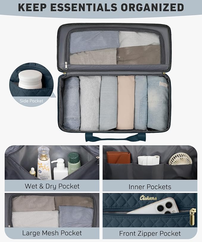 Travel Bags for Women Wide Open Large weekender Duffle Bag with Shoe Compartment Overnight Hospital Bag For Women Labor Delivery Carry on Bag Personal Item Travel Bag with Wet Pocket Peacock Blue