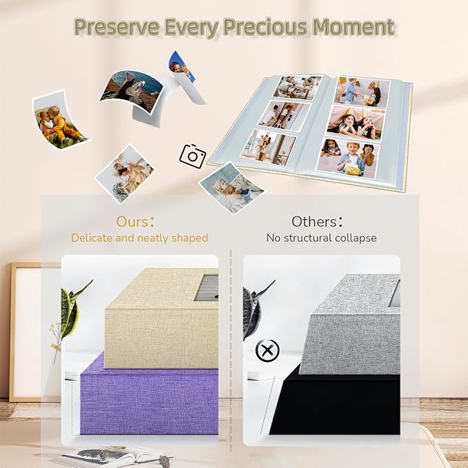 popotop Photo Album 4x6-300 Photos Linen Cover Photo Books with 300 Horizontal Pockets,Slip-in Picture Albums for Family Wedding Anniversary Baby Vacation Pictures
