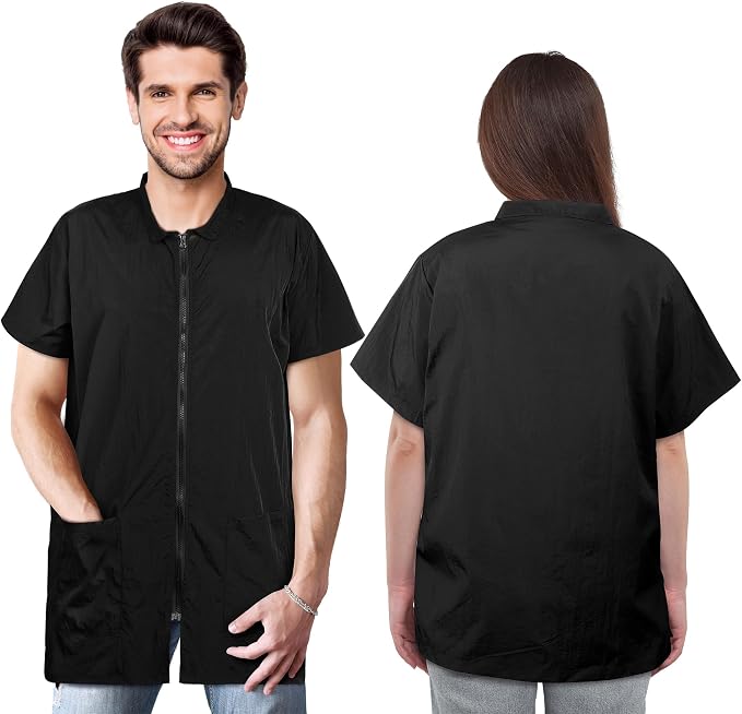 MCEAST 2 Pack Black Pet Groomer Uniforms with Full Zipper Water Resistant and Anti-Static Pet Smock Clothes for Women Men, X-Large