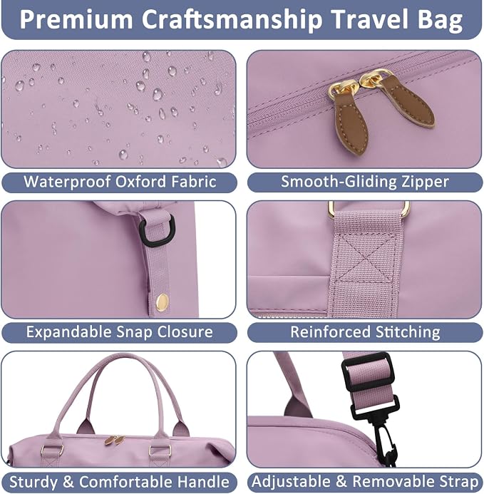 ELONGRIVER Travel Duffle Bag for Women, Weekender Bags, Hospital Bag for Labor Delivery, Lightweight Tote Duffel Overnight Bag with Luggage Sleeve,Airplane Travel Bags (Purple, Large)