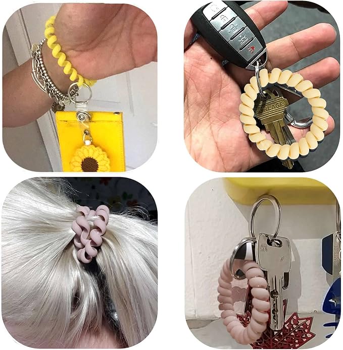 BIHRTC Stretchy Wristlet Keychain Bracelet, Spiral Coil Spring Key Ring | Flexible Hands-Free Key Wristband for Office ID Badge, Gym, School, Hotel and Pool Locker Keys