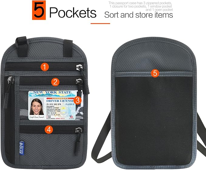 Neck Wallet Lightweight RFID Blocking Waterproof Travel Pouch Passport Wallets for Women Men