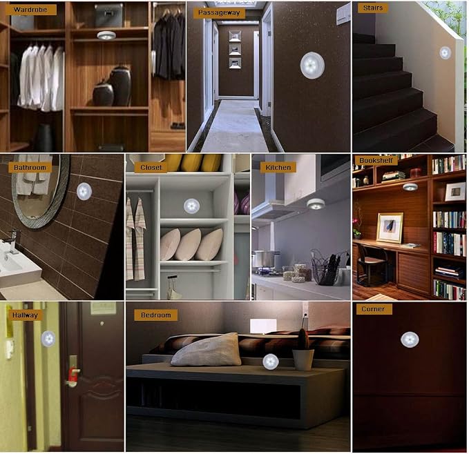 3 Pcs Motion Sensor Light Indoor, Searik Magnetic LED Night Light Battery Powered Step Lights Stair Closet Light Under Cabinet Lighting Stick On Anywhere Lamp for Home Kitchen Hallway Cabinet Bathroom