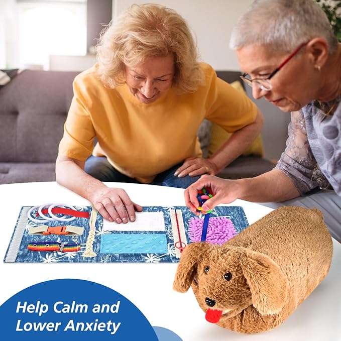 SOFWO Fidget Blanket and Muff Dog for Adults with Dementia, Alzheimers Dementia Activities Products for Elderly and Seniors,Gift Game and Toy for Alzheimer’s or Dementia,Sensory Fidget Toys.