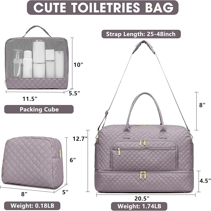 Large Women Travel Duffle Bag, Weekender Bags for Women with Shoe Compartment, Carry on Overnight Bag with Toiletry Bag, Gym Duffel Bag with Wet Pocket, Hospital Bags for Labor and Delivery 3 PCS Set