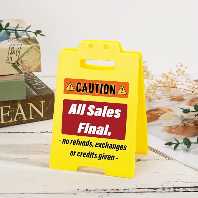 MBL All Sales Final Sign - No Refunds or Exchanges Signs, Small Mini Desktop Caution Stocking Stuffers Christmas Xmas Holiday Gifts for Business Retail Store Shop Restaurant Bar Office Hotel Pub Cafe