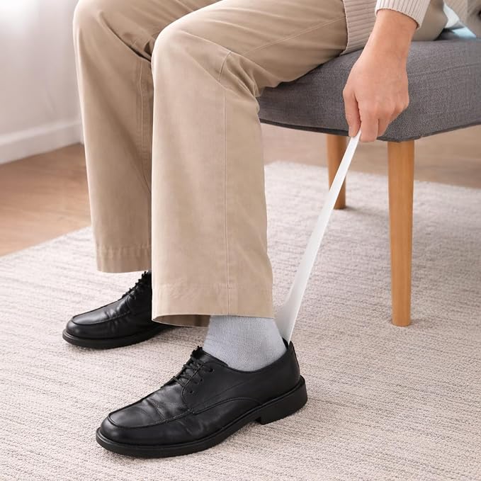 DMI Extra Long Handled Steel No Bend Shoe Horn, 24 Inches, White