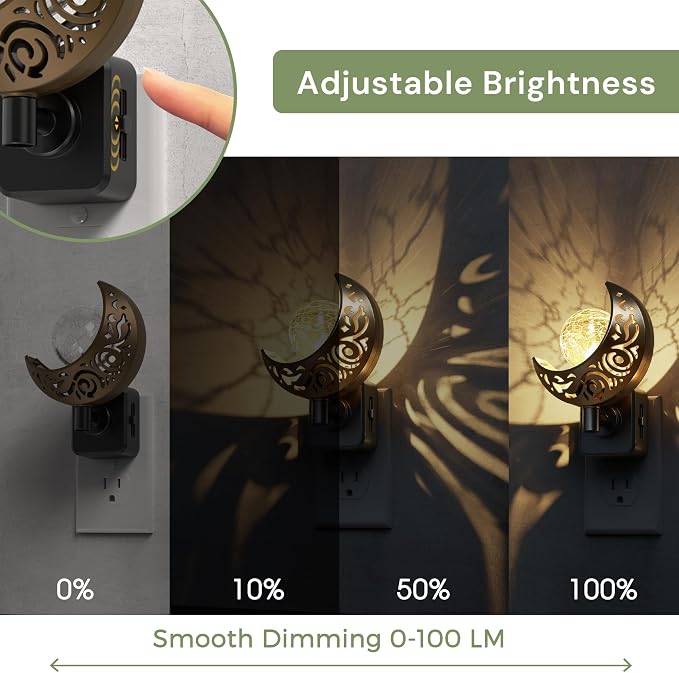 L LOHAS LED Night Lights Plug into Wall: 2 Pack Moon Sphere Decor Landscape Night Light, Dusk to Dawn Sensor Glass Globe Nightlight, 0-100LM Dimmable, for Bedroom Living Room Hallway
