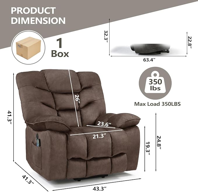 HAOMARKETS Oversized Power Lift Recliner Set of 2 with Massage and Heat for Elderly, Electric Lifting Reclining Chair with Side Pockets and USB Port for Living Room, Drown