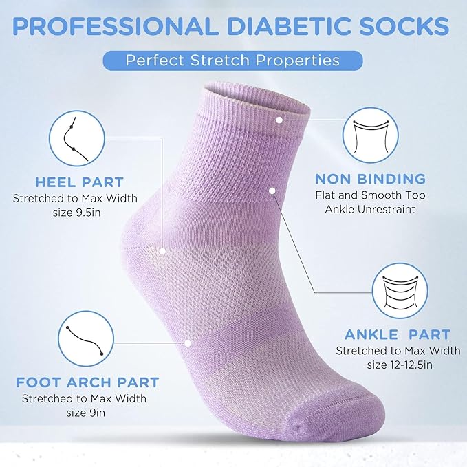 Bulinlulu Bamboo Viscose Diabetic Socks, 6 Pairs Non Binding Ankle Socks, Reinforced Toe, Size 6-9/9-11/13-15