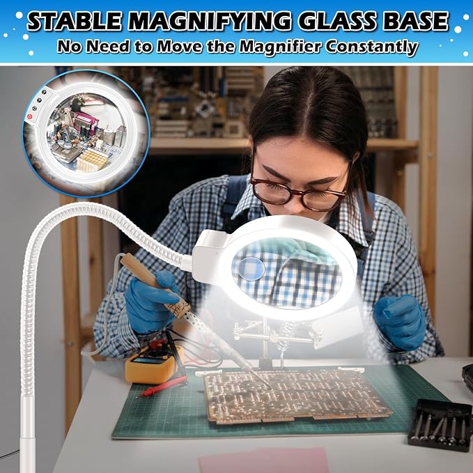 30X 10X Large Floor Magnifying Glass with Light and Stand | 2-in-1 Flexible Gooseneck Floor Magnifying Lamp,72 LED Lights, 3 Color Modes, Close Work,Sewing,Crafts,Hobbies