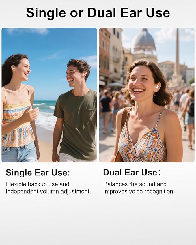 Rechargeable In-the-Ear OTC Hearing Aids for Adults Seniors, Smart Noise Cancellation, HD Sound, 3-Level Volume, 18-Hour Battery Life with Recharging Case, for Mild to Moderate Hearing Loss