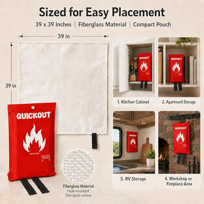 Crystal Lemon Fire Blanket for Home and Kitchen, Fiberglass, 1 Pack | 39 x 39 Inches, Home and Kitchen, Kitchen Fire Blanket, Apartment Safety, Fire Safety Supplies, Single Location Coverage