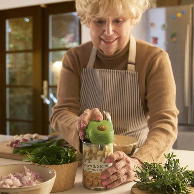 Kitchen Mama One Touch Electric Can Opener, Avocado | Opens with One Button Press, Auto-Stop, Smooth Edge, Cordless, Battery Operated