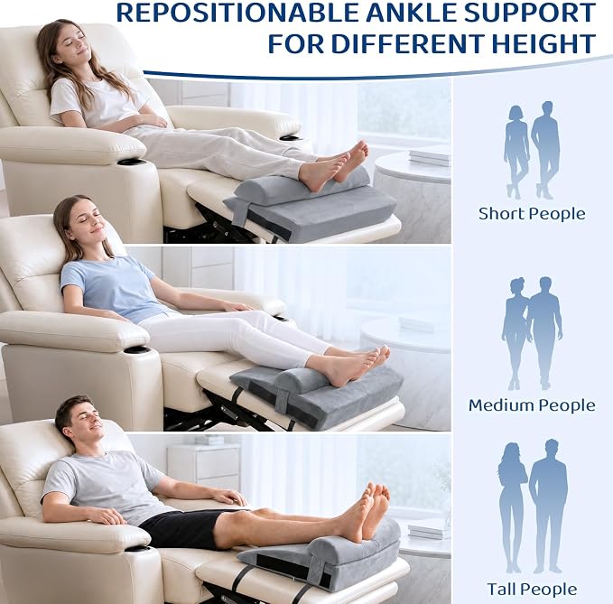 Recliner Foot Rest Cushion with Removable Semi-Cylinder | Customize Support For Every Body Part, Adjustable Recliner Leg Pillow for Recliner&Sofa, 2 Reinforced Strap for No Slip, Grey