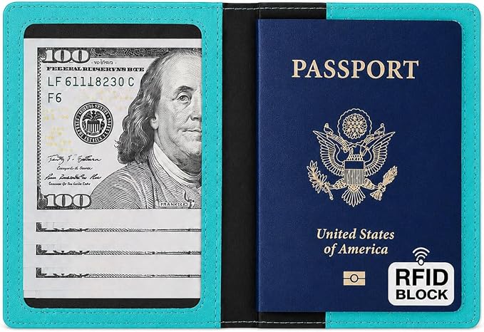 Ciana Passport Holder for Travel, RFID Passport Wallet, Leather Passport Cover & Card Holder for Men & Women, Slim Travel Wallet, Passport Case (Turquoise)