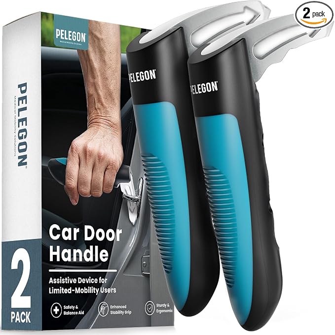 PELEGON Car Door Handle for Elderly (2 Pack) Car Cane Assist Handle with Anti-Slip Grip, Steel Hook for Secure Latch Fit, Supports Up to 300 lbs, Easy Tool-Free Use