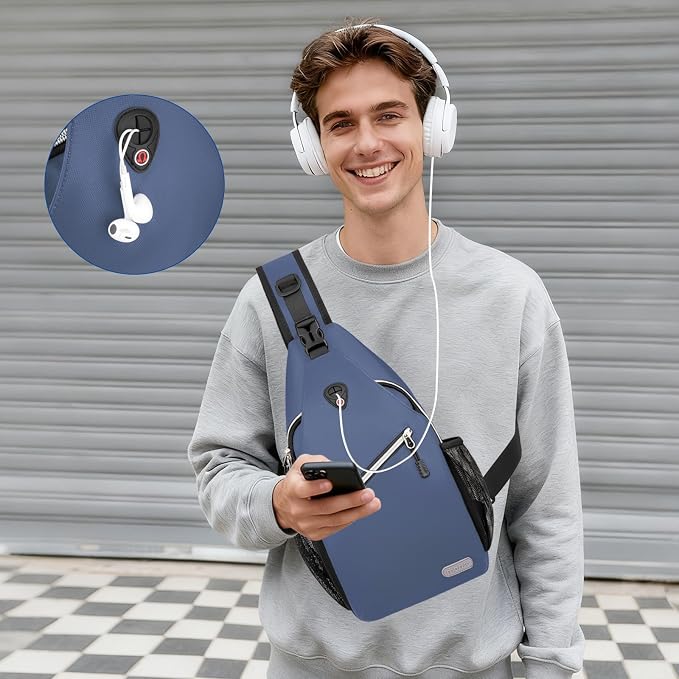 MOSISO Small Sling Bag for Men, Crossbody Shoulder Chest Daypack Bag | Sling Backpack for Casual Travel Hiking