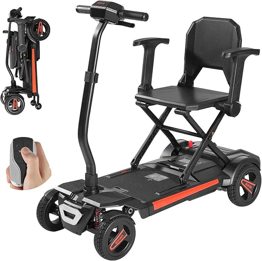 VEVOR Mobility Scooter, Auto-Folding Electric Power Scooter, Dual Front Suspension Enhance Stability & Comfort, 4-Wheel Design, Lightweight Foldable for Air Travel