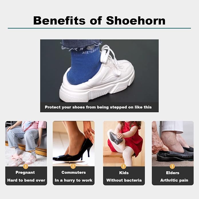 Harniruco Metal Shoe Horn 12 Inch Portable Quality Stainless Steel Shoehorn with Rubber Grip Fashion Shoe Spoon Helper for Travel Home Use
