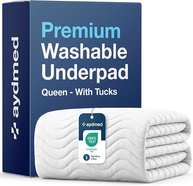 AYDMED Premium Bamboo Washable Incontinence Bed Pad with Tucks | for Queen Beds | Maximum Absorbency Washable Underpad | Waterproof Reusable Mattress Protector Underpad for Adults, Children & Babies