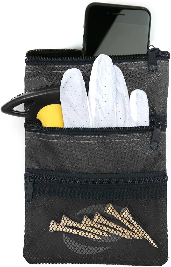 Orlimar Detachable Golf Accessory Pouch, 3 Zippered Pockets for Valuables and Golf Accessories, Clips to Your Golf Bag for Extra Storage and Easy Access.