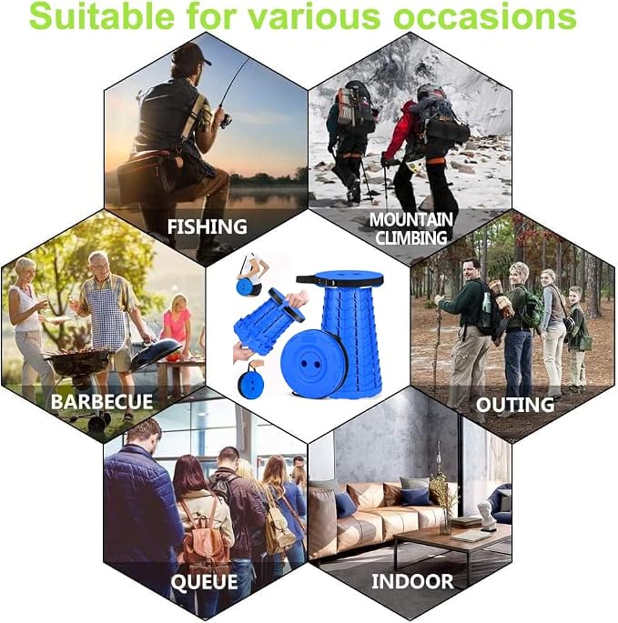 Fishboy Upgraded Collapsible Stool, 400lbs Max Weight, Lightweight But Sturdy, Portable Retractable Folding Telescoping Foldable Camping Stool for Adults Outdoor Fishing Hiking BBQ