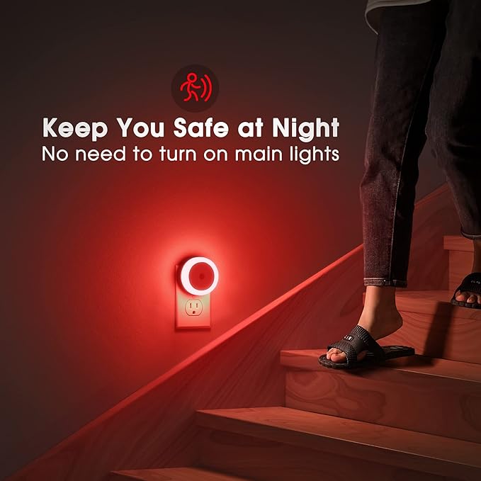Briignite 2 Pack Red Night Light, LED Night Light for Kids, Plug in Night Lights with Light Sensor, Auto On Off, Nightlight for Adults, Red Lights, 0.6W 60LM