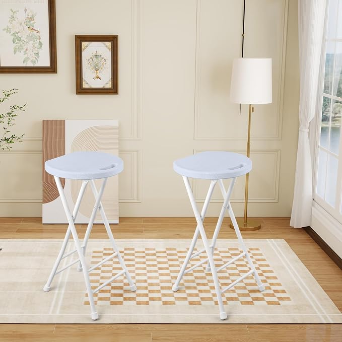24-Inch Folding Stool with Handle, Folding Bar Stool with Non-Slip Feet,Folding Chair,Indoor and Outdoor Foldable Stool for Adults,500 lbs Capacity,Kitchen,Game Room(13"×11.5"×24",White)