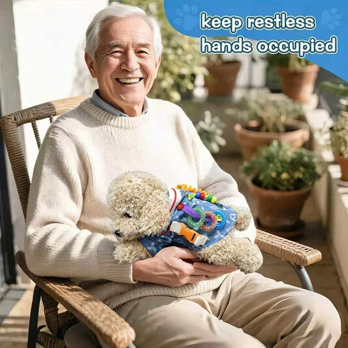 Fidget Sensory Dog Blanket for for Adults with Dementia | Alzheimers Dementia Activities Products for Elderly and Seniors | Fidget Toys Gift and Game for Alzheimer’s or Dementia.