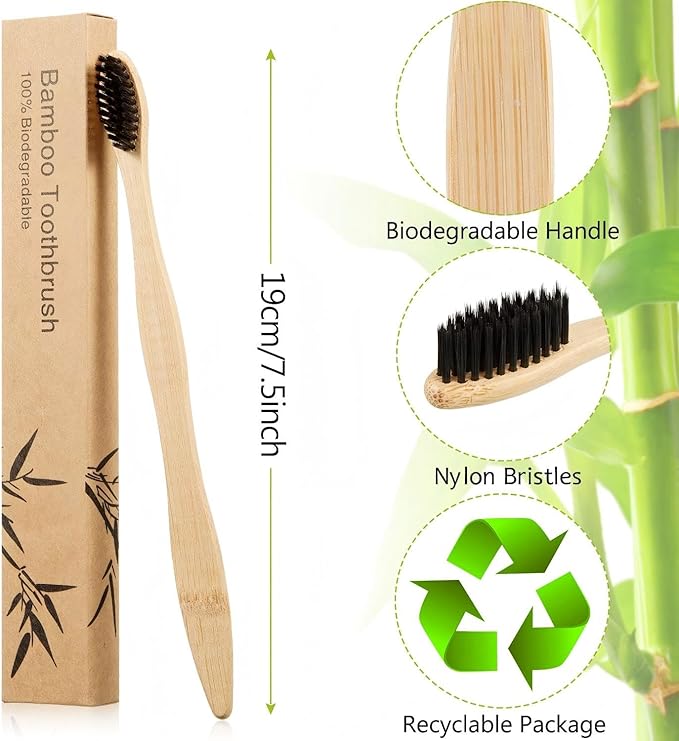 Boao 20 Count Bamboo Toothbrushes Soft Bristle Wooden Charcoal Toothbrushes Bulk for Adults Reusable Travel