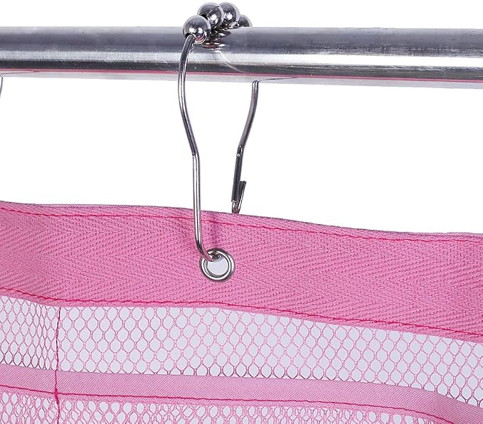ALYER 6 Storage Pockets Hanging Mesh Shower Caddy,Space Saving Bathroom Accessories and Quick Dry Bath Organizer,Pink