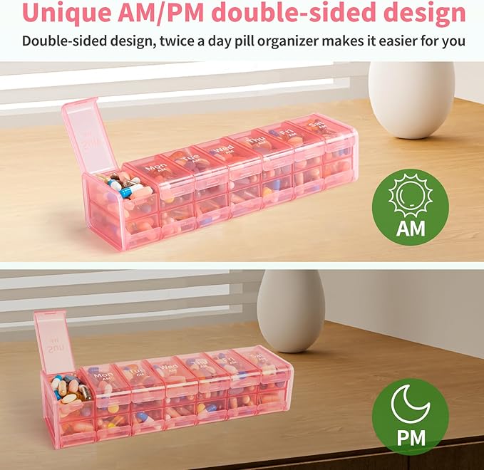 Daviky Extra Large Weekly Pill Organizer 2 Times a Day, XXL Pill Box 7 Day with AM PM Large Compartments, BPA-Free Daily Medicine Case, Jumbo Pill Holder for Fish Oils, Vitamins & Supplements