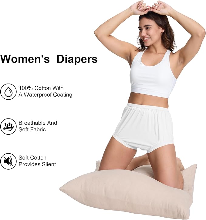 Womens Waterproof Incontinence Pants Leakproof Adult Diaper Covers Plastic Rubber Underwear Alternative(White，3XL)