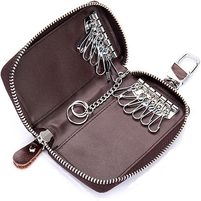 Large Leather Key Case Wallet with 12 Hooks & 1 Keychain/Ring for Men or Women