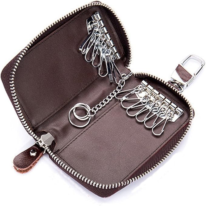 Large Leather Key Case Wallet with 12 Hooks & 1 Keychain/Ring for Men or Women