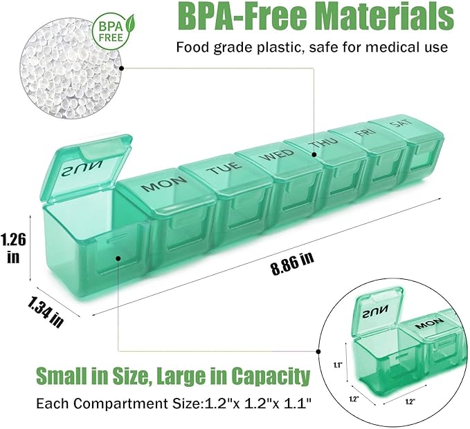 2 Pack Weekly Pill Organizer, Large 7 Day Pill Case, Daily Vitamin Case Medicine Box, AM/PM Pill Containers for Medicine Supplements Fish Oil (Orange & Green)