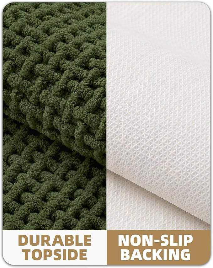 Color&Geometry Chenille Pile Large Bathroom Rugs Upgraded Denser, 24"x59" Non Slip Absorbent Green Bath Mats for Bathroom Thin Fit Under Door, Washable Quick Dry