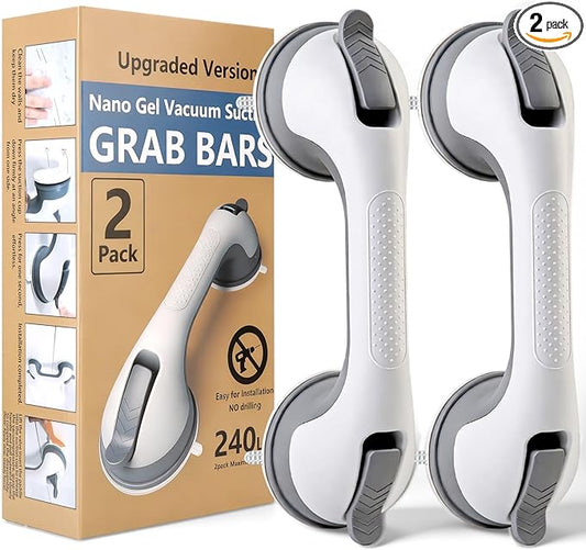2 Pack Grab Bars for Shower Handle, Elderly Assistance Products, Seniors Removable Bar Safety, Suction Cup Handles for Bathtubs and Showers/Bathroom/Walls, Heavy Duty Handrails Grip 500lbs,No Drilling