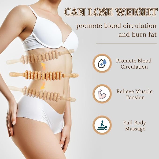 Liitrton Wooden Massage Roller for Legs, Curved Massage Roller Stick | Smooth Body Roller, Wood Therapy Massage Tools for Trigger Points Relief, Sore Muscle Recovery